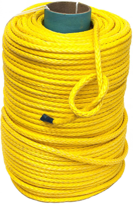 Трос синтетический Dyneema 12 мм (125.5 кН, 12.8 тонн, жёлтый, цена за метр)